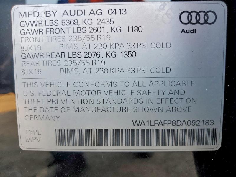 Aukcja sprzedaży 2013 Audi Q5, vin: WA1LFAFP8DA092183, numer aukcji: 66964726