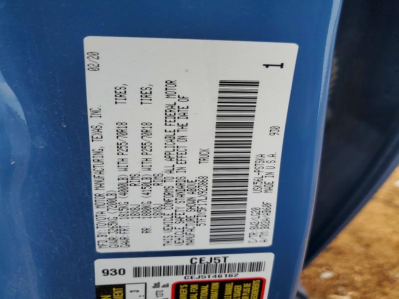 2020 Toyota Tundra მანქანა იყიდება აუქციონზე, vin: 5TFDY5F17LX923868, აუქციონის ნომერი: 67041496