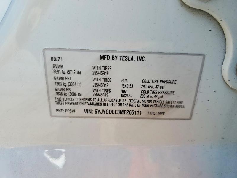 Продажа на аукционе авто 2021 Tesla Model Y, vin: 5YJYGDEE3MF265111, номер лота: 62970546