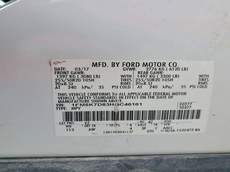 Продаж на аукціоні авто 2017 Ford Explorer, vin: 1FM5K7D83HGC46161, номер лоту: 64923416