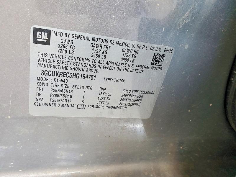 Aukcja sprzedaży 2017 Chevrolet Silverado, vin: 3GCUKREC5HG184751, numer aukcji: 64617856