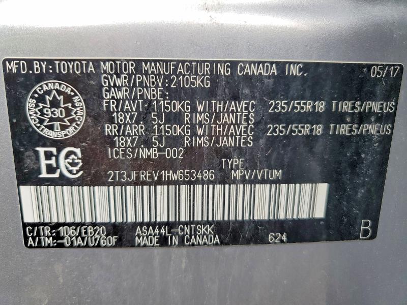 2017 Toyota Rav4 მანქანა იყიდება აუქციონზე, vin: 2T3JFREV1HW653486, აუქციონის ნომერი: 63535346