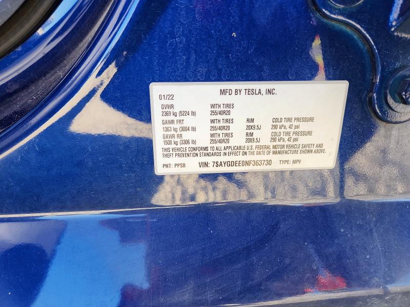 Продаж на аукціоні авто 2022 Tesla Model Y, vin: 7SAYGDEE0NF363730, номер лоту: 66505936