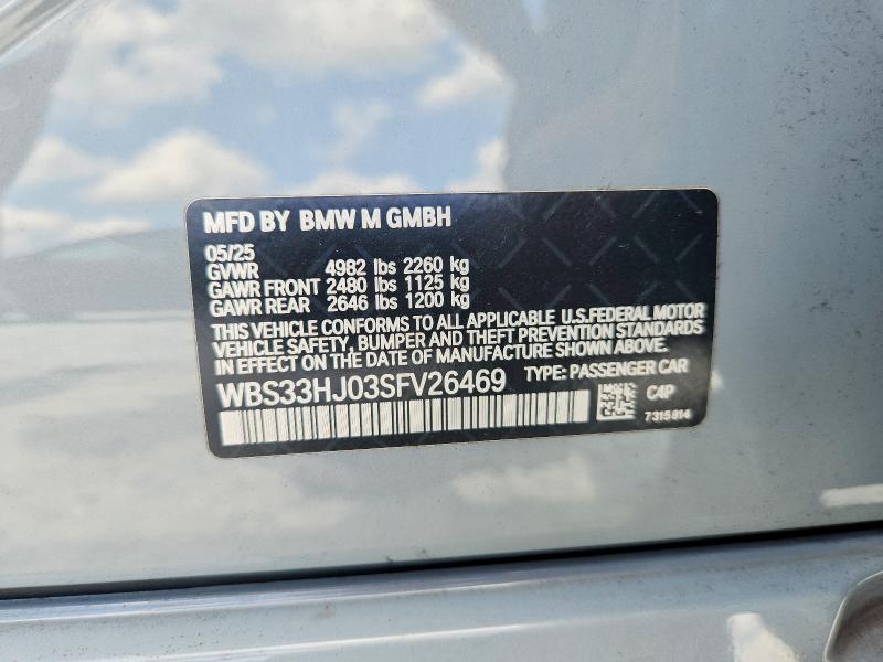 2025 Bmw M3 მანქანა იყიდება აუქციონზე, vin: WBS33HJ03SFV26469, აუქციონის ნომერი: 66695616
