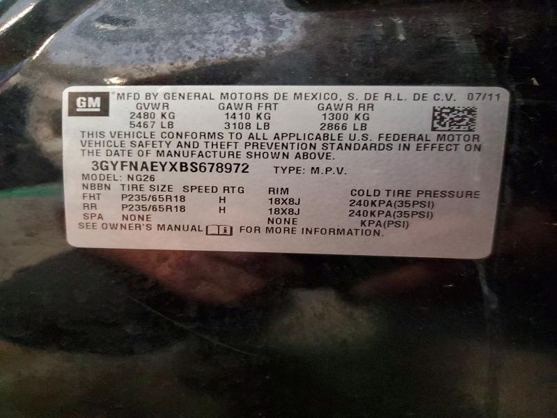 63688746 :رقم المزاد ، 3GYFNAEYXBS678972 vin ، 2011 Cadillac Srx مزاد بيع