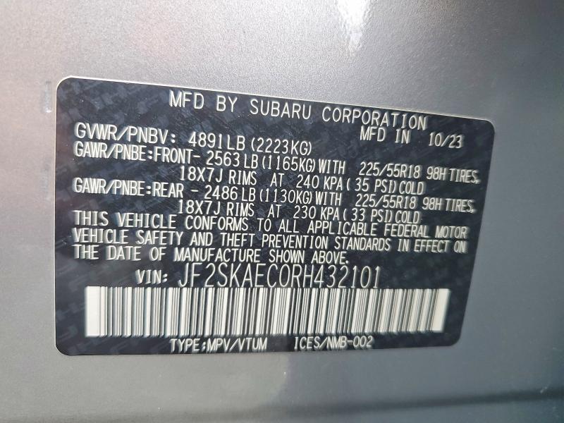 Продаж на аукціоні авто 2024 Subaru Forester, vin: JF2SKAEC0RH432101, номер лоту: 63590256
