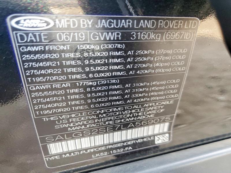 Aukcja sprzedaży 2020 Land Rover Range Rover, vin: SALGS2SE7LA569075, numer aukcji: 65553296