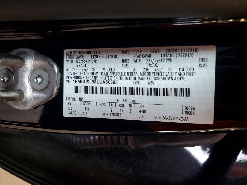 65953946 :رقم المزاد ، 1FMCU9J98LUA56585 vin ، 2020 Ford Escape مزاد بيع