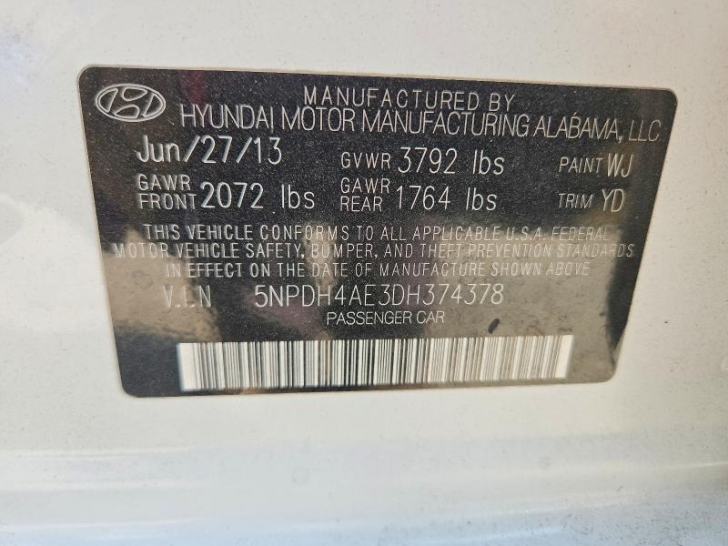 Aukcja sprzedaży 2013 Hyundai Elantra, vin: 5NPDH4AE3DH374378, numer aukcji: 63904396