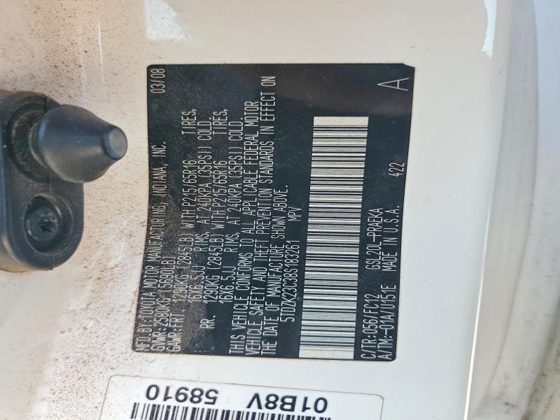 65857406 :رقم المزاد ، 5TDZK23C38S183261 vin ، 2008 Toyota Sienna مزاد بيع
