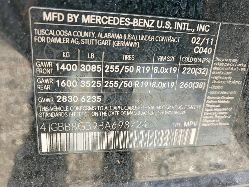 Aukcja sprzedaży 2011 Mercedes-benz Ml, vin: 4JGBB8GB9BA698724, numer aukcji: 67168516