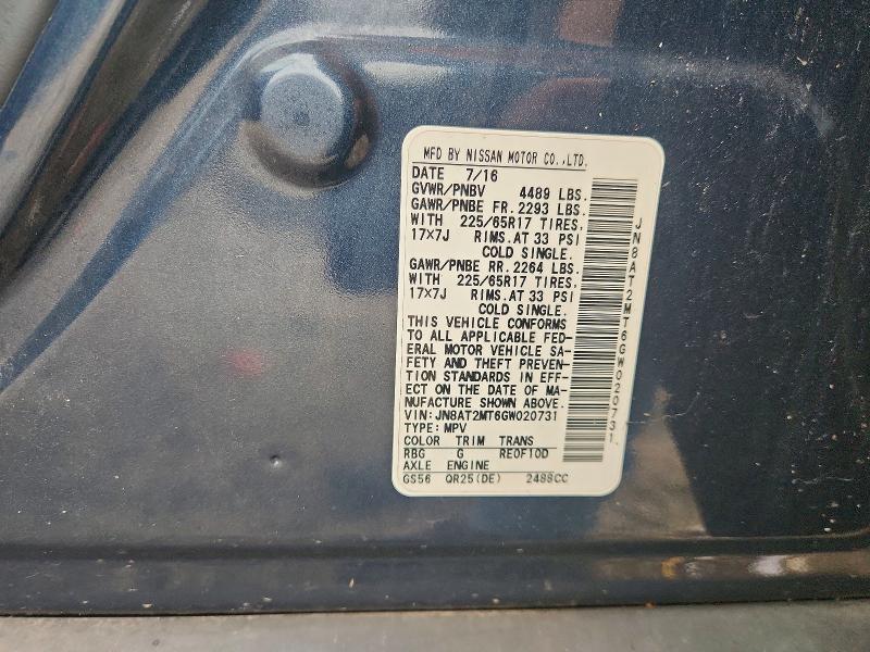 64388426 :رقم المزاد ، JN8AT2MT6GW020731 vin ، 2016 Nissan Rogue مزاد بيع