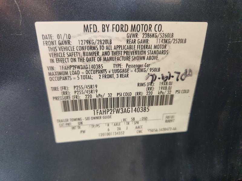 64285466 :رقم المزاد ، 1FAHP2FW3AG140385 vin ، 2010 Ford Taurus مزاد بيع