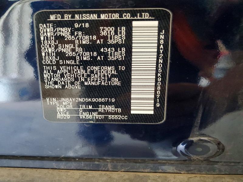 Aukcja sprzedaży 2019 Nissan Armada, vin: JN8AY2ND5K9086719, numer aukcji: 63792966
