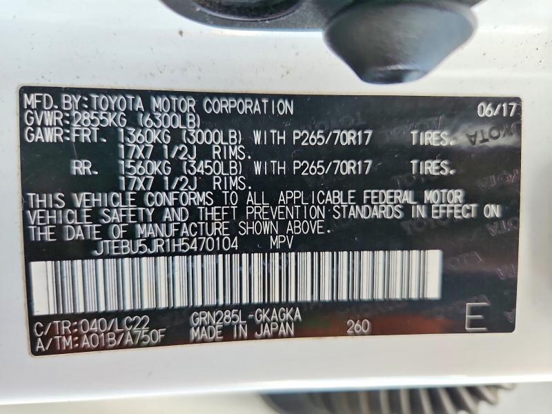 Продаж на аукціоні авто 2017 Toyota 4runner, vin: JTEBU5JR1H5470104, номер лоту: 65834096
