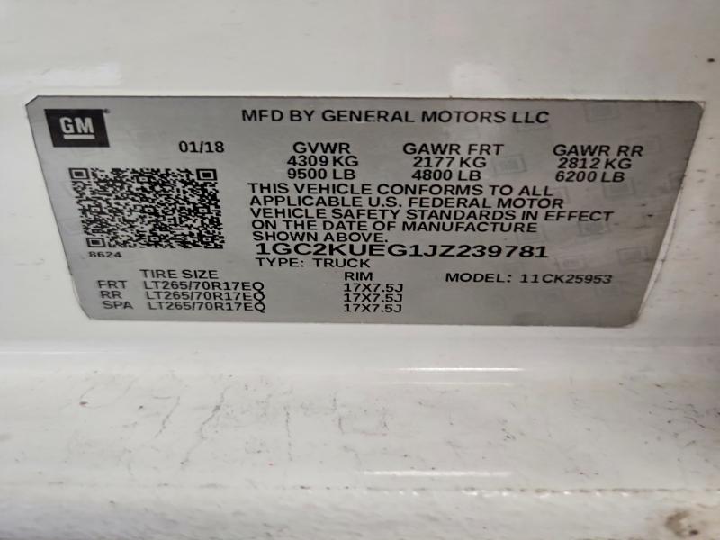Продажа на аукционе авто 2018 Chevrolet Silverado, vin: 1GC2KUEG1JZ239781, номер лота: 63558296