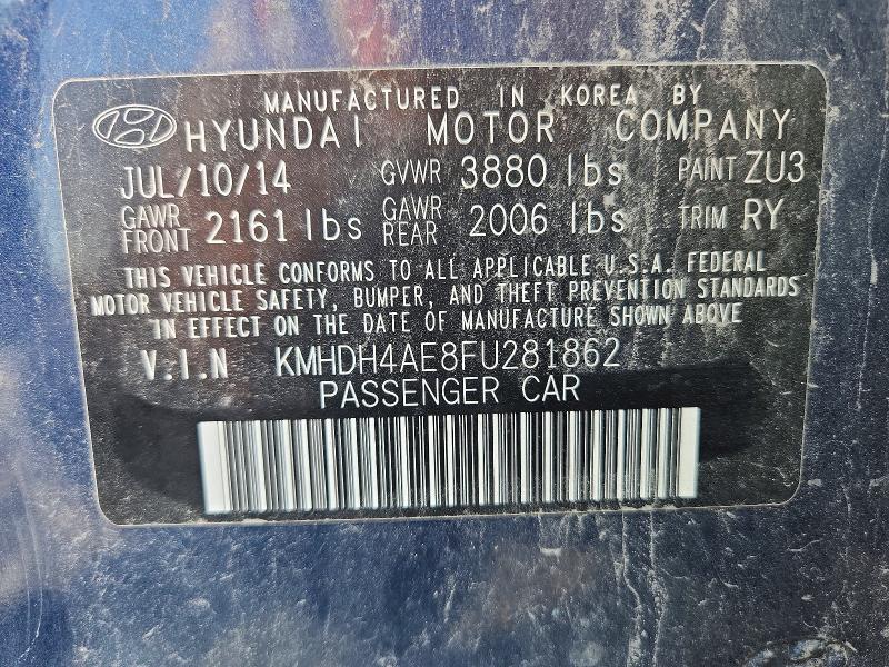 2015 Hyundai Elantra მანქანა იყიდება აუქციონზე, vin: KMHDH4AE8FU281862, აუქციონის ნომერი: 65888436