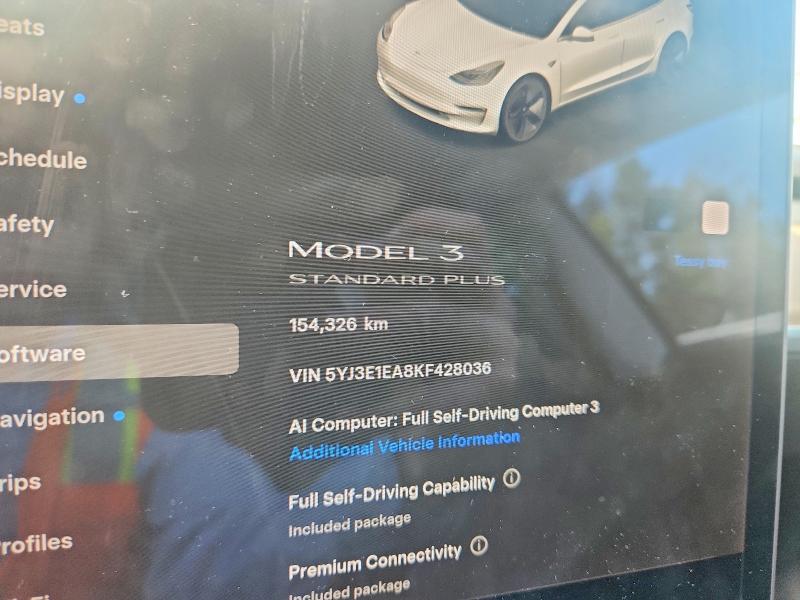 2019 Tesla Model 3 მანქანა იყიდება აუქციონზე, vin: 5YJ3E1EA8KF428036, აუქციონის ნომერი: 65093396