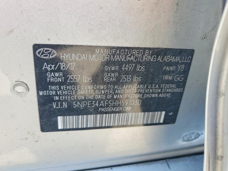 2017 Hyundai Sonata მანქანა იყიდება აუქციონზე, vin: 5NPE34AF5HH591030, აუქციონის ნომერი: 66619006