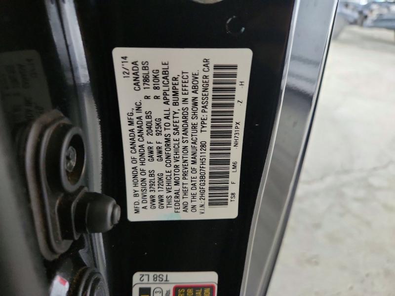 Продажа на аукционе авто 2015 Honda Civic, vin: 2HGFG3B07FH511280, номер лота: 66421286