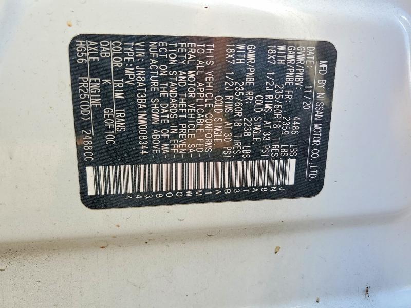 2021 Nissan Rogue მანქანა იყიდება აუქციონზე, vin: JN8AT3BA1MW008344, აუქციონის ნომერი: 66001126