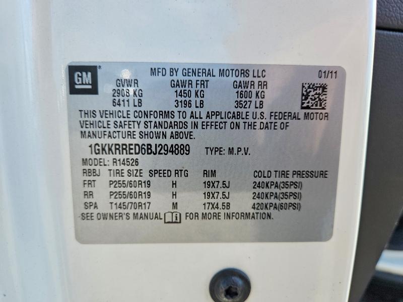 66645856 :رقم المزاد ، 1GKKRRED6BJ294889 vin ، 2011 Gmc Acadia مزاد بيع