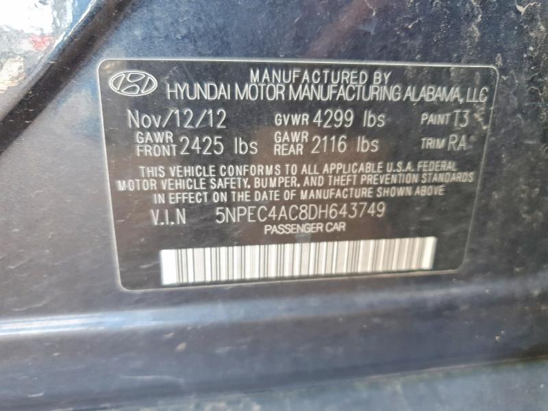 66742706 :رقم المزاد ، 5NPEC4AC8DH643749 vin ، 2013 Hyundai Sonata مزاد بيع