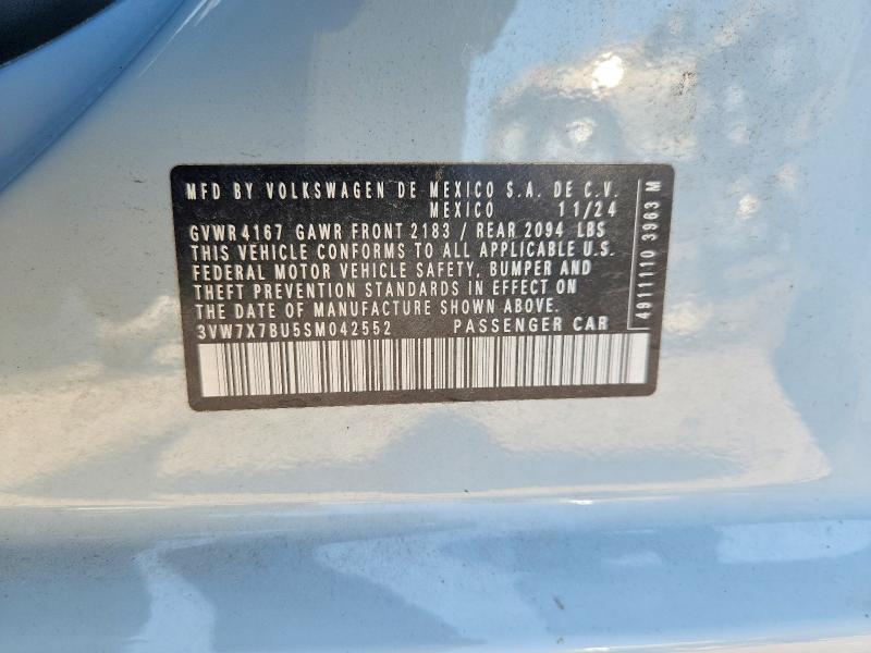 2025 Volkswagen Jetta მანქანა იყიდება აუქციონზე, vin: 3VW7X7BU5SM042552, აუქციონის ნომერი: 65558086