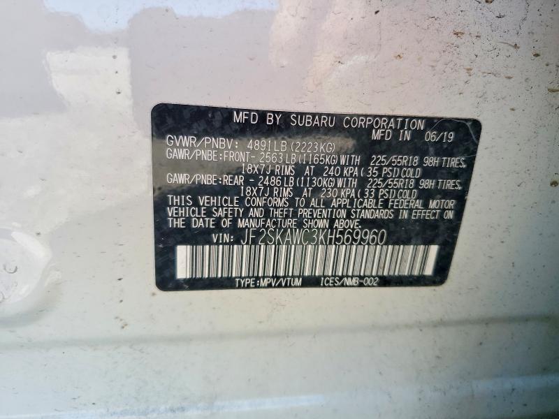 63200736 :رقم المزاد ، JF2SKAWC3KH569960 vin ، 2019 Subaru Forester مزاد بيع