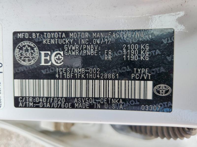 Продажа на аукционе авто 2017 Toyota Camry, vin: 4T1BF1FK1HU428861, номер лота: 64148246