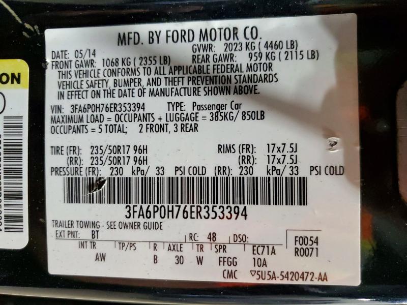 Aukcja sprzedaży 2014 Ford Fusion, vin: 3FA6P0H76ER353394, numer aukcji: 67198826