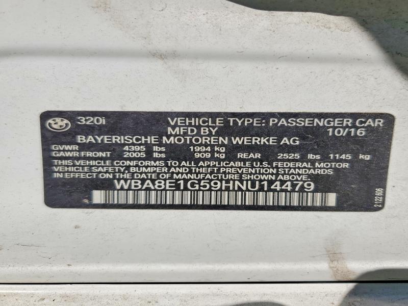 Продаж на аукціоні авто 2017 Bmw 320, vin: WBA8E1G59HNU14479, номер лоту: 63987266