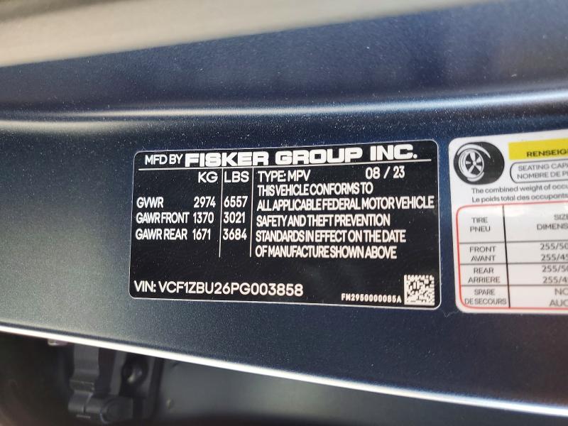 2023 Fisker Inc. Ocean მანქანა იყიდება აუქციონზე, vin: VCF1ZBU26PG003858, აუქციონის ნომერი: 63505986