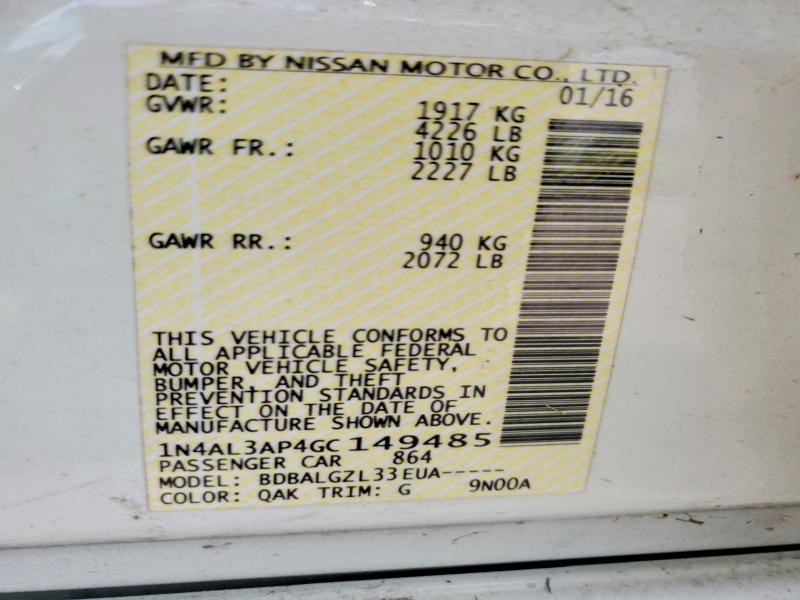 Aukcja sprzedaży 2016 Nissan Altima, vin: 1N4AL3AP4GC149485, numer aukcji: 64597876