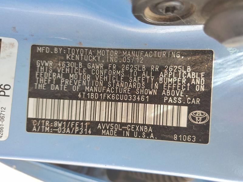 Продажа на аукционе авто 2012 Toyota Camry Hybrid, vin: 4T1BD1FK6CU033461, номер лота: 65207476