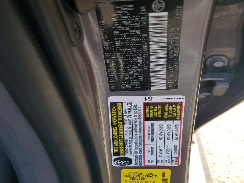 2022 Toyota Camry მანქანა იყიდება აუქციონზე, vin: 4T1C11AK5NU647618, აუქციონის ნომერი: 65493716