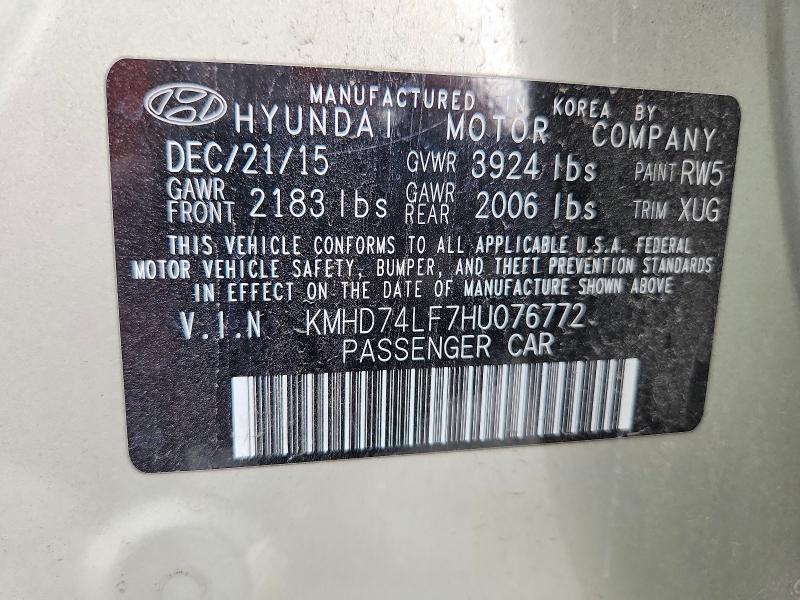 Продаж на аукціоні авто 2017 Hyundai Elantra, vin: KMHD74LF7HU076772, номер лоту: 63318476
