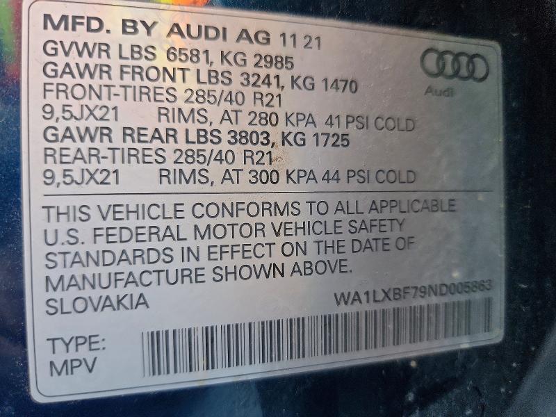 Продаж на аукціоні авто 2022 Audi Q7, vin: WA1LXBF79ND005863, номер лоту: 63910466