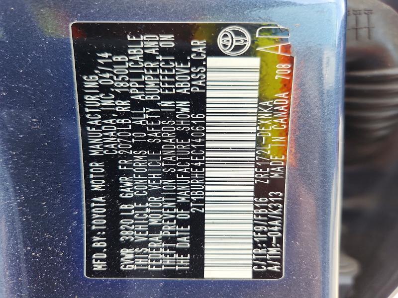Продажа на аукционе авто 2014 Toyota Corolla, vin: 2T1BURHE4EC140616, номер лота: 64310456