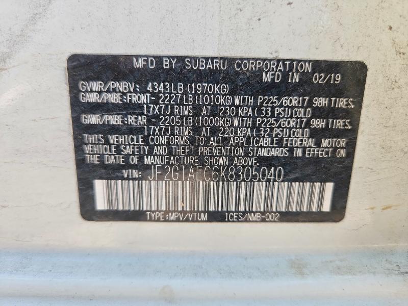 Aukcja sprzedaży 2019 Subaru Crosstrek, vin: JF2GTAEC6K8305040, numer aukcji: 65602596