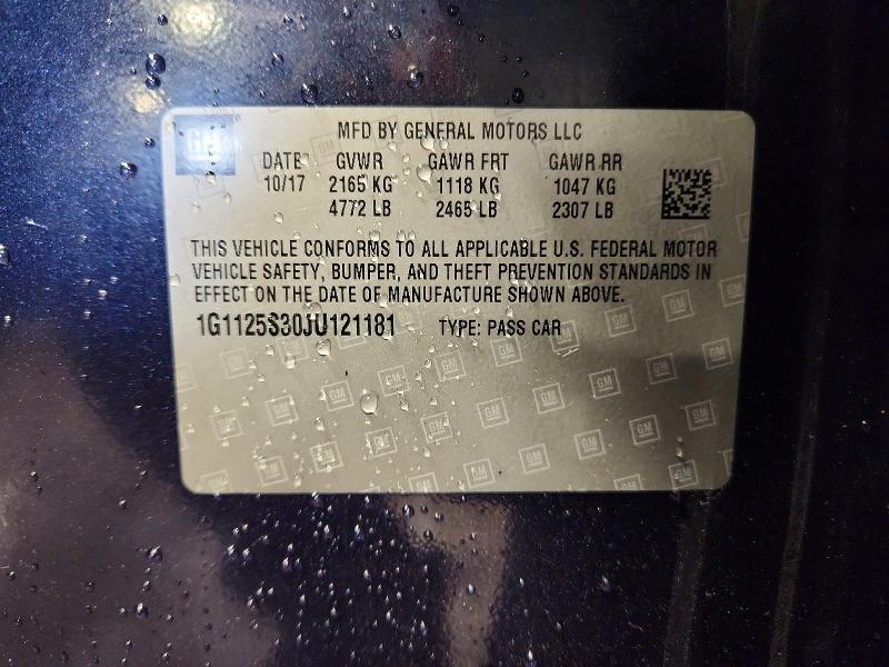 Aukcja sprzedaży 2018 Chevrolet Impala, vin: 1G1125S30JU121181, numer aukcji: 65289866