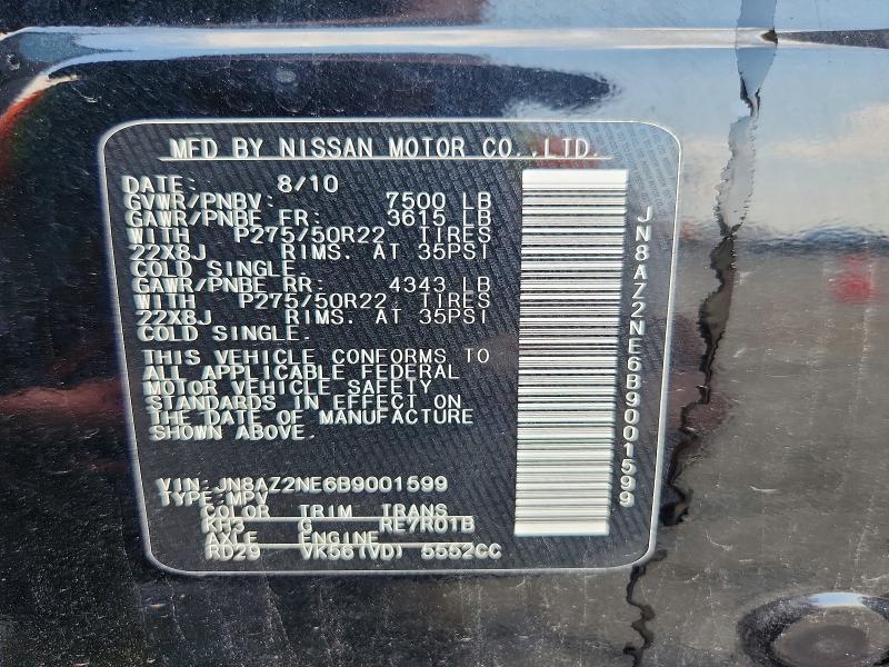 2011 Infiniti Qx56 მანქანა იყიდება აუქციონზე, vin: JN8AZ2NE6B9001599, აუქციონის ნომერი: 63879376