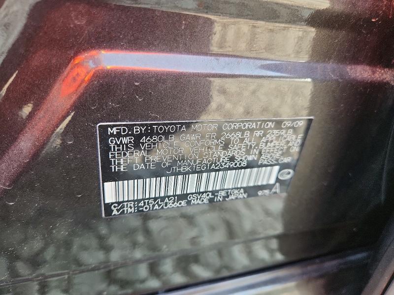 Aukcja sprzedaży 2010 Lexus Es, vin: JTHBK1EG1A2349008, numer aukcji: 64902306