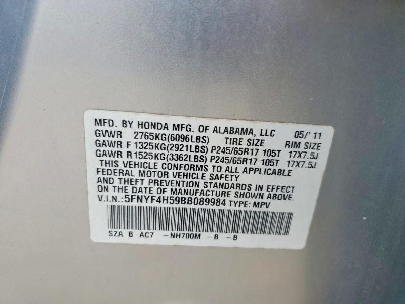 2011 Honda Pilot მანქანა იყიდება აუქციონზე, vin: 5FNYF4H59BB089984, აუქციონის ნომერი: 63569966