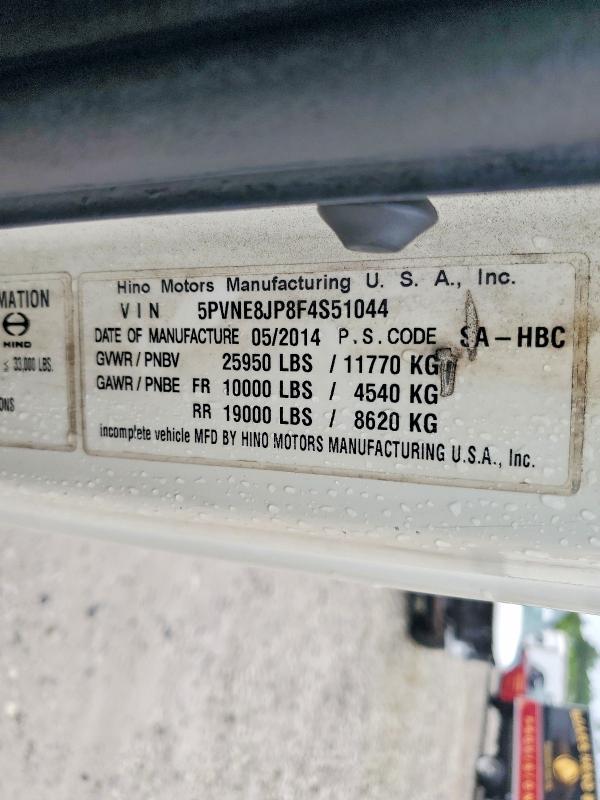 Продаж на аукціоні авто 2015 Hino 258/268, vin: 5PVNE8JP8F4S51044, номер лоту: 62427766