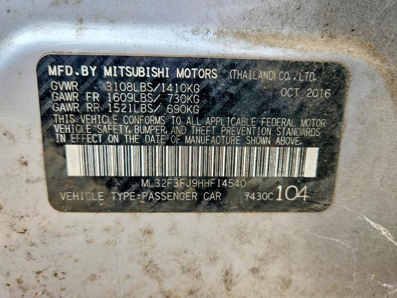 63754346 :رقم المزاد ، ML32F3FJ9HHF14540 vin ، 2017 Mitsubishi Mirage مزاد بيع