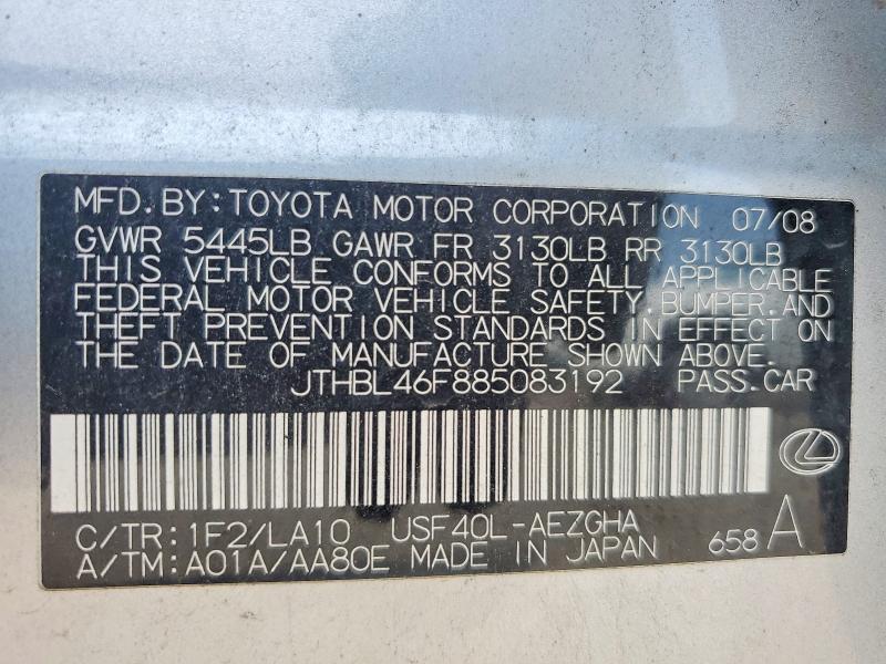 64998726 :رقم المزاد ، JTHBL46F885083192 vin ، 2008 Lexus Ls مزاد بيع