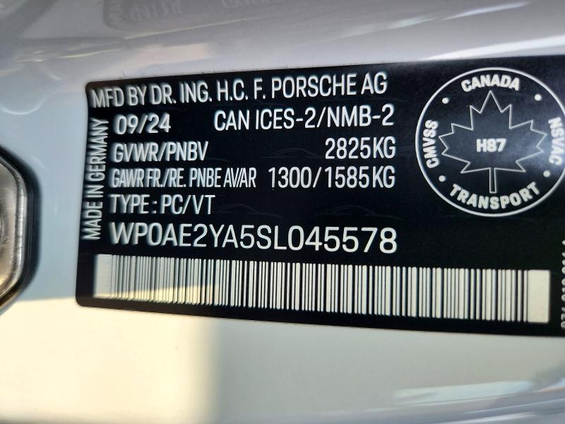 2025 Porsche Panamera მანქანა იყიდება აუქციონზე, vin: WP0AE2YA5SL045578, აუქციონის ნომერი: 64271736