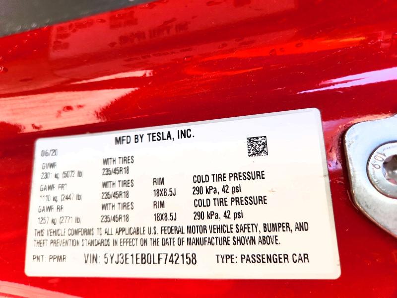 Aukcja sprzedaży 2020 Tesla Model 3, vin: 5YJ3E1EB0LF742158, numer aukcji: 64280646