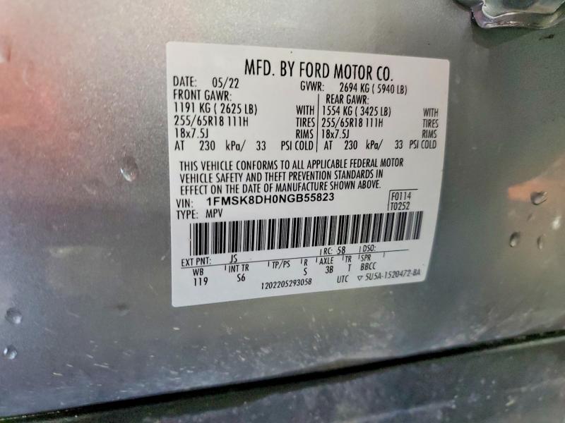 64759526 :رقم المزاد ، 1FMSK8DH0NGB55823 vin ، 2022 Ford Explorer مزاد بيع